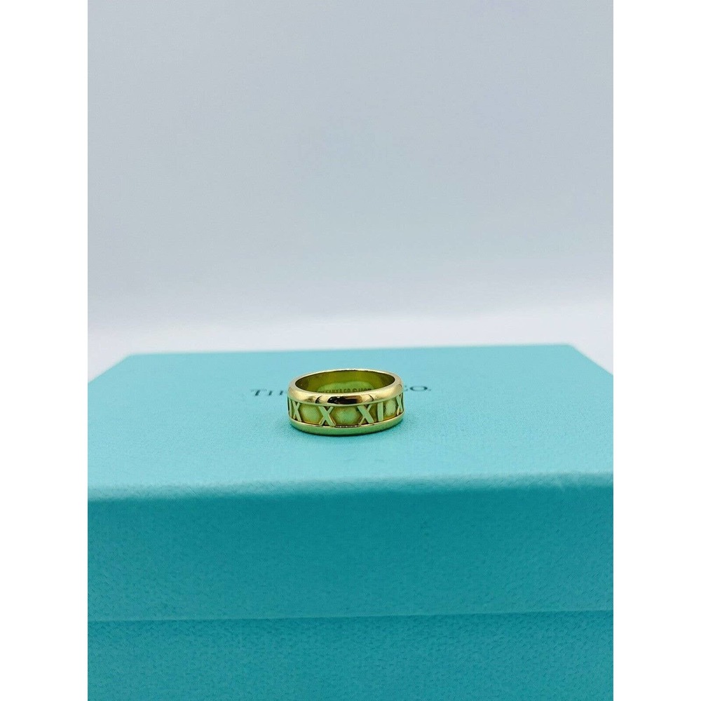 Tiffany & Co 18k Yellow Gold 7mm 1995 Atlas Roman Numeral Ring Size 6 - Picture 1 of 5